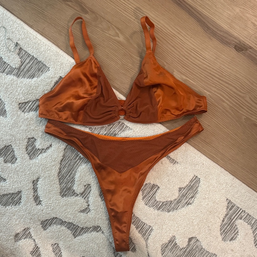 Elle Reve Rust Orange Satin lingerie  Set